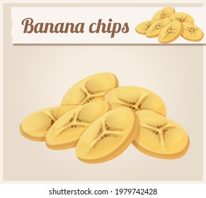 Banana chips vector icon, round fruit slices cartoon illustration