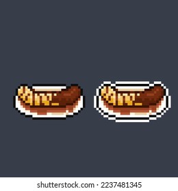 banana with chocolate cream in pixel art style