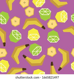 banana and citrus fruit pattern. vegan art vector