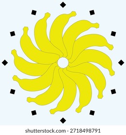 Banana Clock Vector Time. They are 12 bananas repeated and rotated as a clock background.