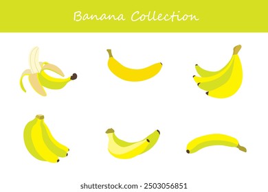 colección de plátano. plátano en diferentes poses. Ilustración vectorial.