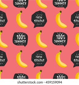 Banana colorful seamless pattern fruit background with hand drawn banner