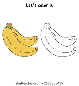 Banana coloring pages for kids. Trace and color Banana. Banana line art vector for coloring books isolated on white background. Kindergarten and preschool worksheets printable for kids. 