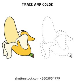 Banana coloring pages for kids. Trace and color banana. Banana fruit line art clip art illustration. Fruit coloring pages worksheets printable for kids, Kindergarten and preschool activity. 