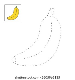 Banana coloring pages for kids. Trace and color banana. Banana fruit line art clip art illustration. Fruit coloring pages worksheets printable for kids, Kindergarten and preschool activity. 