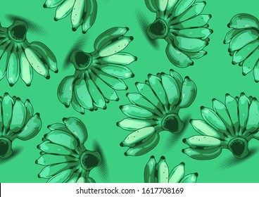 Banana Comic seamless pattern, Vector illustration of a realistic Green Banana drawing, comic style cover template background, speech bubbles, picture art and abstract background, EPS10