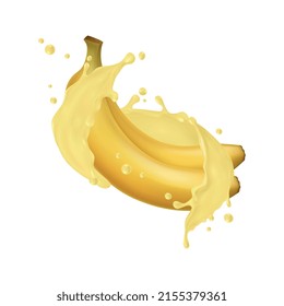 Composición bananera con imagen realista aislada de fruto tropical en ilustración vectorial de fondo en blanco