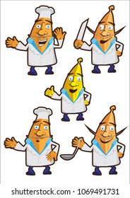 Banana cook, a set of painted characters
