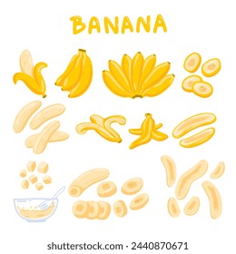 Banane, Kochen, Fruchtzeichnung, Vektor-Illustration.