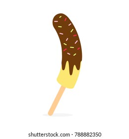 Banana covered in chocolate. Vector image isolated on white background