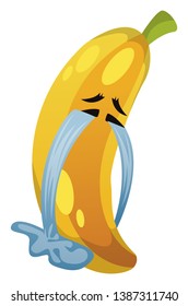 Banana crying illustration vector on white background