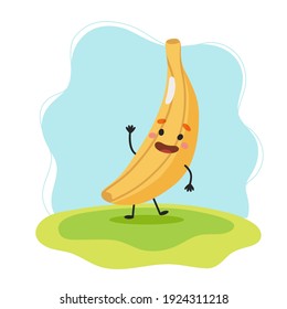 Banana cute character, vector illustration for kids in cartoon style