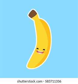 banana with cute face. Illustration funny and healthy food cartoon. Blue background