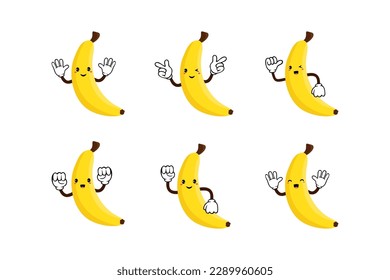Banana cute fruit kawaii vector icon character colection for banner, sticker, print, background, and more