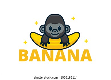 Banana cute gorilla cub. 100% vector layered