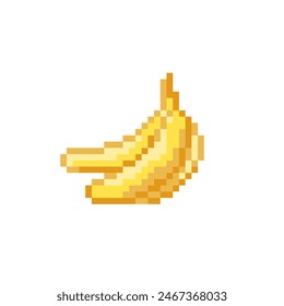 banana cute pixel art icon. Funny banana isolated vector illustration. 8-bit. Design stickers, logo, app, embroidery.