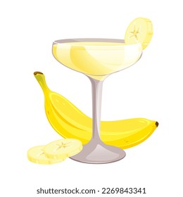 Banana daiquiri.Alcoholic cocktail with a slice of banana.Vector illustration.