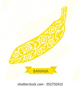 Banana with decorative graphic pattern. 
