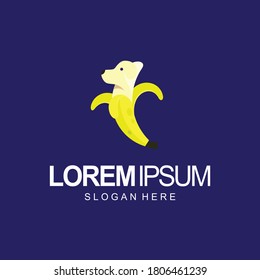 banana and dog logo concept, flat style in yellow color