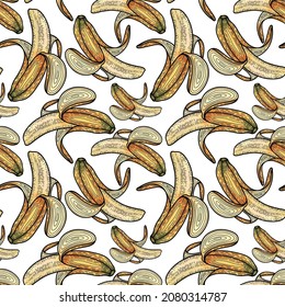 Banana doodle pattern,bananas watercolor seamless pattern. Bananas with hatching watercolor pattern banana mix.