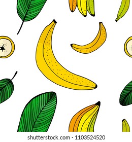 Banana doodle seamless pattern. 