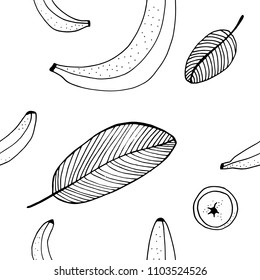 Banana doodle seamless pattern. 