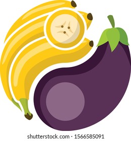 Banana and Eggplant symbol in Ying Yang shape on the white background