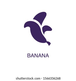Banana element in flat simple style on white background. Banana icon, with text name concept template