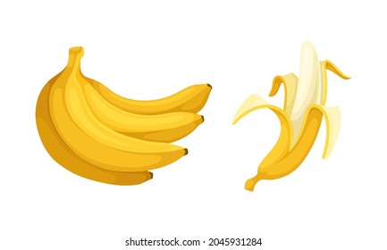 Banana as Elongated, Edible Fruit Covered with Yellow Rind Vector Set