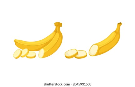 Banana as Elongated, Edible Fruit Covered with Yellow Rind Vector Set