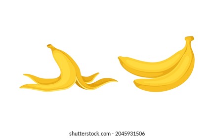 Banana As Elongated, Edible Fruit Covered With Yellow Rind Vector Set