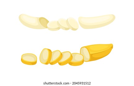 Banana as Elongated, Edible Fruit Covered with Yellow Rind Vector Set