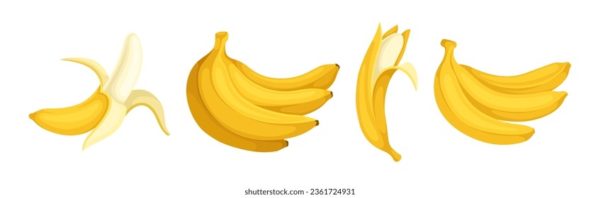 Banana as Elongated, Edible Fruit Covered with Yellow Rind Vector Set