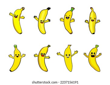 Banana Flat Design Fruit Icon. Banana icon set. Isolated vector illustration icons set. Tropical fruits.