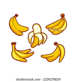 Banana Flat Design Fruit Icon. Banana icon set. Isolated vector illustration icons set. Tropical fruits.