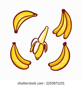 Banana Flat Design Fruit Icon. Banana icon set. Isolated vector illustration icons set. Tropical fruits.