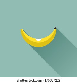 Banana. Flat Design With Long Shadow