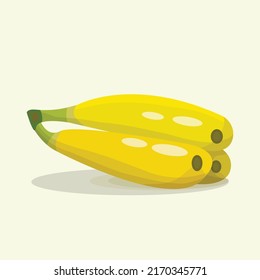 banana. Flat design vector illustration of banana on yellow background