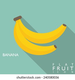 Banana flat icon with long shadow. Use as a icon or greeting card