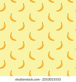 Banana padrão liso sem emenda no fundo amarelo. Papel de embrulho, cartão-presente, cartaz, design de banner. Decoração de casa, impressão têxtil moderna. Os frutos geométricos brilhantes do verão padronizados.