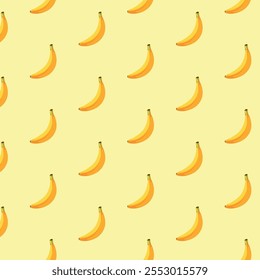 Banana flat seamless pattern on yellow background. Wrapping paper, gift card, poster, banner design. Home decor, modern textile print. Summer bright geometric fruits patterned.