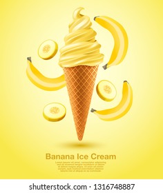 Banana : Flavored Soft Ice cream Set : Vector Illustration