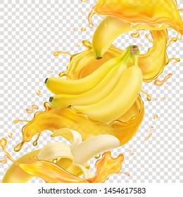Banana fresh juice splash realistic vector icon.
