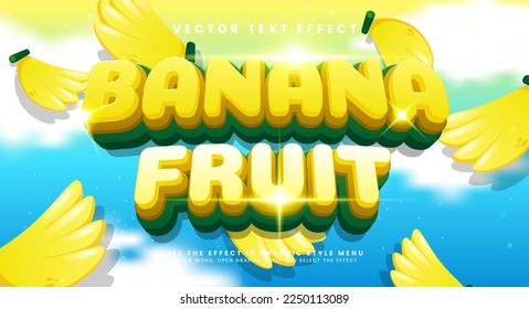 Banana Frucht 3d bearbeitbaren Texteffekt mit gelber Farbe, geeignet für tropische Früchte themed.