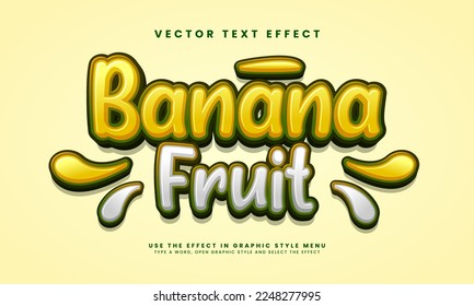 Banana fruit 3D text effect. Editable text style, suitable for food product needs.