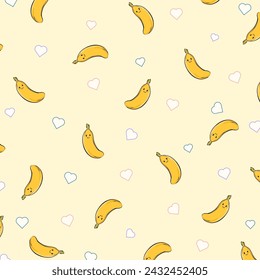 Banana fruit background pattern. Cartoon Banana. Banana background for fabric design, textile print, wrapping paper, cover. Vector illustration.