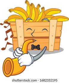 Banana fruit box cartoon character design playing a trumpet