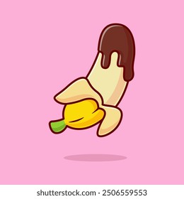 Banana Fruit With Chocolate Cartoon Vector Icon Illustration. Food Object Icon Concept Isolated Premium Vector. Flat Cartoon Style