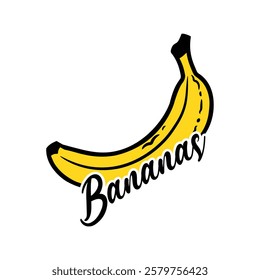 Banana Fruit Clipart with Calligraphic Text 'Bananas' isolated white background
