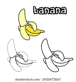 Banana fruit coloring pages And the activity of connecting the dots for kindergarten children